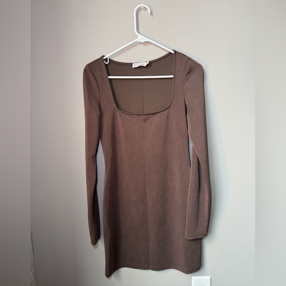 Beginning Boutique Brown Long Sleeve Body-con Dress